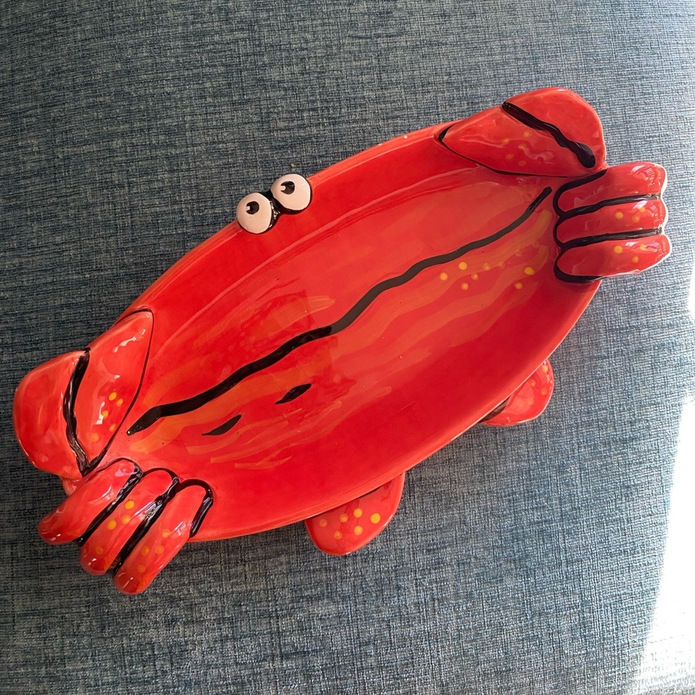 Nicole Engblom 12" Serving Dish Crab Centerpiece Tray 3-D Animal Ceramic.